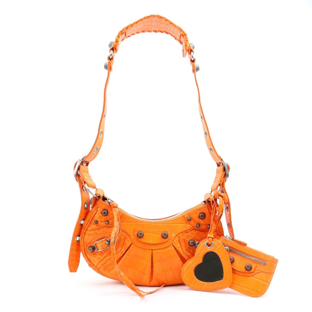 Balenciaga Shoulder Bag Le Cagole Embossed Leather Orange